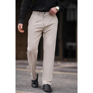 Bej Regular Fit Düz Kesim Yan Cepli Erkek Pantolon 6540