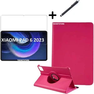 TEKNETSTORE Xiaomi Pad 6 11 Inç Uyumlu 360° Dönebilen Standlı Tablet Kılıfı Ekran Koruyucu ve Kalem Seti Pembe
