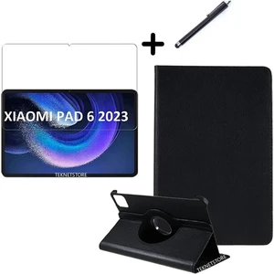 TEKNETSTORE Xiaomi Pad 6 11 Inç Uyumlu 360° Dönebilen Standlı Tablet Kılıfı Ekran Koruyucu ve Kalem Seti Siyah