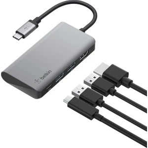 USB C 4'ü 1 Arada Çok Bağlantı Noktalı Adaptör (4K HDMI, USB-C 100W PD Geçişli Şarj ve Daha Fazlası için 2 x USB A Bağlantı Noktası