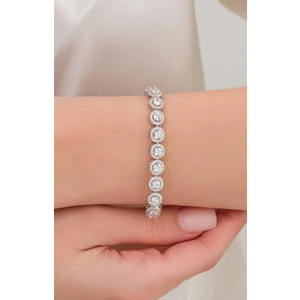 TMT Silver Gümüş Yuvarlak Beyaz Zirkon Taşlı Pırlanta Montürlü Rodyumlu Su Yolu Bileklik