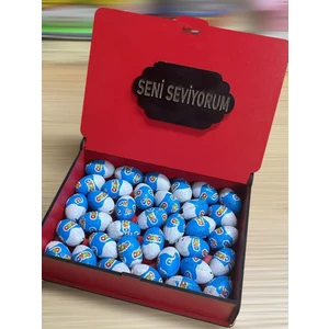 Nostaljik Lezzetler Ozmo Mini Yumurta ( 35 Adet ) Seni Seviyorum Yazılı Kırmızı Ahşap Hediye Kutusu Yumurta Sevdiklerinize Hediye Ozmo Mini Eggs Kırmızı Ahşap Kutulu