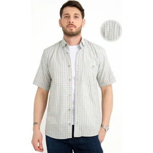 Erkek Su Yeşili Kısa Kollu Cepli Pamuklu Yazlık Kareli Gömlek