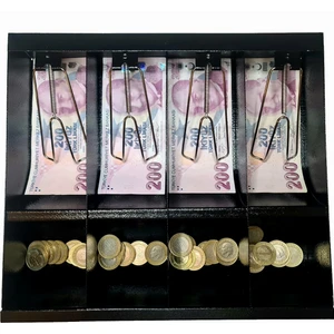 Komple Metal Kırılmaz Çekmece Ici Para Düzenleyici 4 Banknot 4 Bozuk Kırılmaz Para Bölmeli 31 x 27.5 x 6 cm