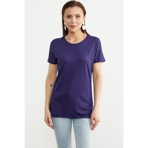 Sıfır Yaka Kısa Kol Basic Tişört - Lacivert