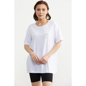 Büyük Beden Düşük Kol Penye Tişört - Beyaz