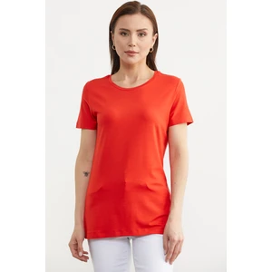 Sıfır Yaka Kısa Kol Basic Tişört - Mercan