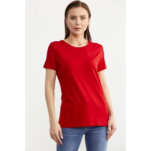 Sıfır Yaka Kısa Kol Basic Tişört - Kırmızı