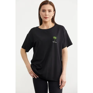 Büyük Beden Düşük Kol Penye Tişört - Siyah