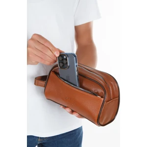 Suni Deri Erkek Traş Çantası, Günlük Kozmetik Çantası Traşlık