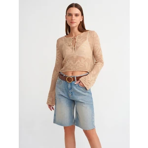 71504 Paçası Dikişsiz Uzun Denim Şort-Mavi