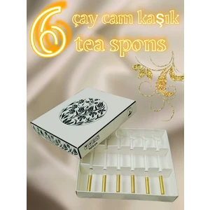 Altın Işleme Model Cam Kaşık Çay, Şeker, Bal Kaşığı 6 Adet