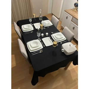 Zeren Home Meral Kurşun Collection Sıvıya Dayanıklı Pamuk Keten Dertsiz Masa Örtüsü Siyah