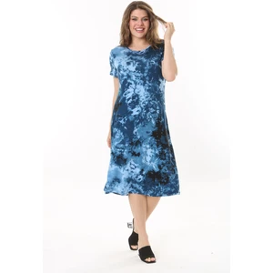 Kadın Lacivert Batik Desen Esnek Viskon Basic Elbise