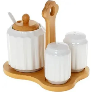 Paçi Freda Porselen Baharatlık Tuzluk Biberlik Bambu Set