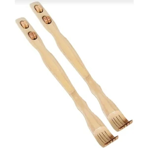 2 Adet Bambu Ahşap Sırt Kaşıyıcı Sırt Kaşıma Aleti 47 cm Tekerlekli Masaj Aparatlı