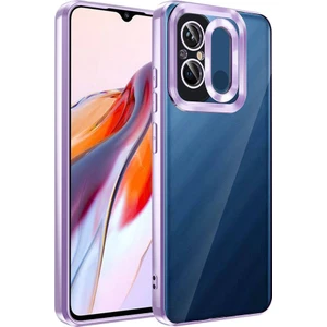 Case World Xiaomi Redmi 12C Kapak Yanları Renkli Lens Korumalı Logo Gösteren Şeffaf Luxury Silikon Kılıf - Lila