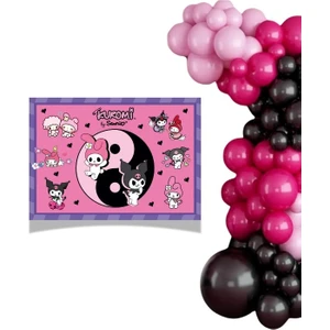 Parti Furyası Kuromi 50X70 cm Afiş ve 50  adet Balon Seti Doğum Günü Parti Süsleri