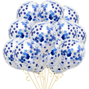 Parti Furyası Mavi Konfetili Şeffaf Balon  Seti  10 Adet 