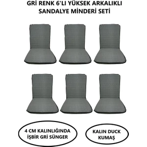 Mor Minder Sandalye Minderi Büyük Arkalıklı  Yıkanabilir 6'lı Gri Renk  4 cm Sünger