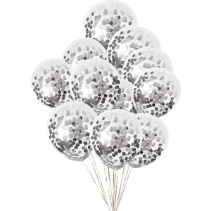 Parti Furyası Gümüş Konfetili Şeffaf Balon  Seti  10 Adet 
