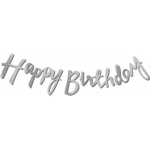Parti Furyası Gümüş Happy Birthday Banner Kaligrafi Yazı Metalik +Happy Birthday Asma Süs