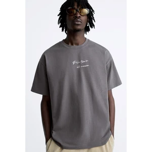 The Champ Clothing The Champ Bisiklet Yaka Palmiye Baskılı Oversize Füme Erkek T-Shirt