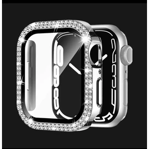Apple Watch 41 mm Uyumlu Taşlı Ekran ve Kasa Koruyucu Gümüş (Ürün Saat Koruyucusudur)