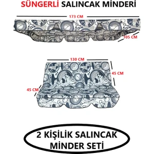 Mor Minder Süngerli Salıncak Minder Seti Tenteli Bahçe Minderi 2 Kişilik Süngerli Saat Desen
