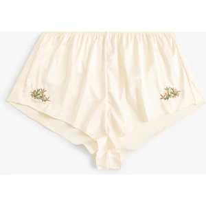 Çiçek Işlemeli Saten Şort Pijama Altı