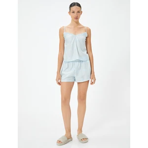 askılı Şortlu Pijama Takımı Fırfırlı Dokulu Viskon
