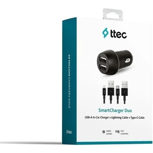 Smartcharger Duo 3.1a Araç Şarj Aleti Çift Usb + Iphone Ve Type-c Kablo