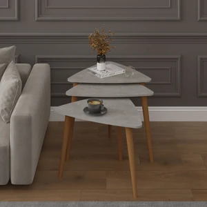 Asra Trend 3’lü Üçgen Zigon Sehpa Ahşap Ayaklı