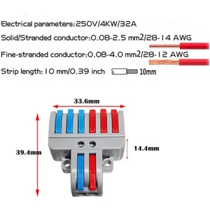 5 Adet 2 Giriş 6 Çıkış Kolay Hızlı Kablo Ekleme Birleştirme Konnektörü - Aç Kapa Kilitli