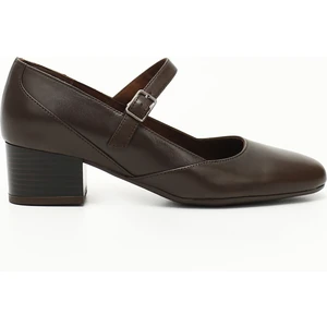 Kadın Kahve Antik  Kısa Kalın Topuklu Mary Jane Hakiki Deri Ayakkabı