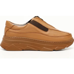 Kadın Açık Taba Fermuarlı Dolgu Taban Hakiki Deri Sneaker