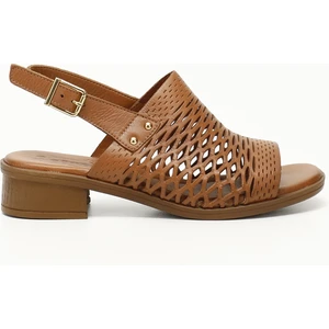 Kadın Taba Kısa Kalın Topuklu Hakiki Deri Sandalet