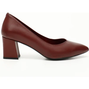 Gön Hakiki Deri Sivri Burun Orta Kalın Topuklu Kadın Ayakkabı 24170