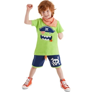 3d Yeşil Korsan Çocuk T-shirt Şort Bandana Takım