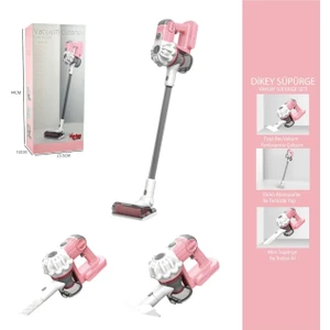 MonsterÇocuk - Çekme Özellikli Pilli Sesli Oyuncak Süpürge 75CM Dikey Elektrik Süpürgesi Dyson Model (3 In1 ) Pembe