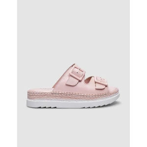 %100 Hakiki Deri Pudra Çift Tokalı Kadın Terlik