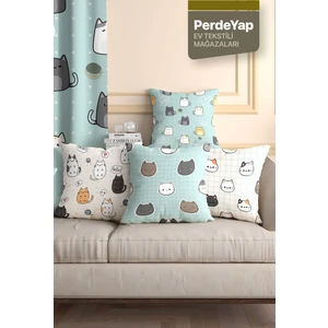 Perdeyap Sevimli Kediler Desenli 4lü Dijital Baskılı Kırlent Kılıfı 43 x 43 cm 042