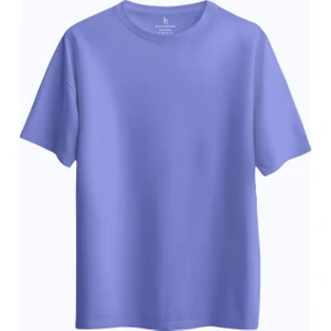 Alex Rosen 100% Pamuk Suprem Oversize Baskısız Bisiklet Yaka Mavi T-Shirt