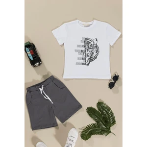 For You Kids Kaplan Baskılı Beyaz Tshirt Şort Takım
