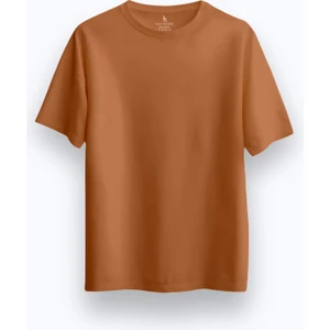 Alex Rosen 100% Pamuk Suprem Oversize Baskısız Bisiklet Yaka Kahverengi T-Shirt