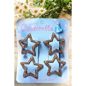 4'lü Dolgu Simli Kahverengi Yıldız Çıt Çıt Toka Seti - Kabartmalı Yıldızlı Çıtçıt Toka Metal