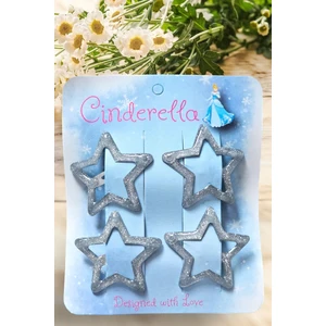 4'lü Dolgu Simli Gümüş Yıldız Çıt Çıt Toka Seti - Kabartmalı Yıldızlı Çıtçıt Toka Metal