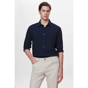 Twn Slim Fit Lacivert Gofre Easy Iron Gömlek 2EC02XT04282M
