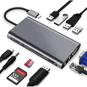 Macbook Uyumlu 11 In 1 Dönüştürücü, Çoklayacı  Ethernet Sd USB Type C Hub HDMI G