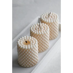 Mumy Desing 3 Adet Bubble Silindir Mum Pudra Kokulu Pearl Candle Soya Wax Vegan Mum